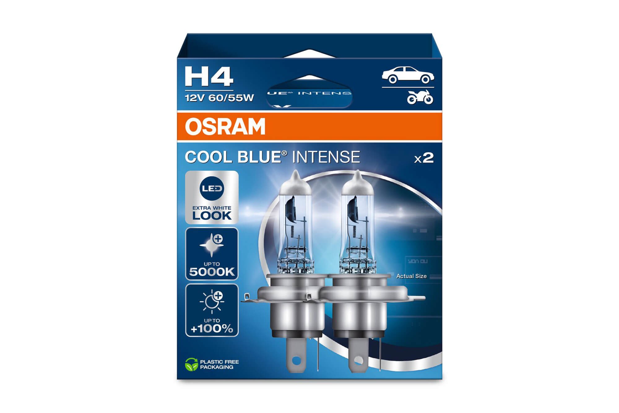 Комплект 2 броя халогенни крушки H4 Osram Cool Blue Intense Next Gen 12V, 60/55W, P43t, 5000K, 1650/1000lm
