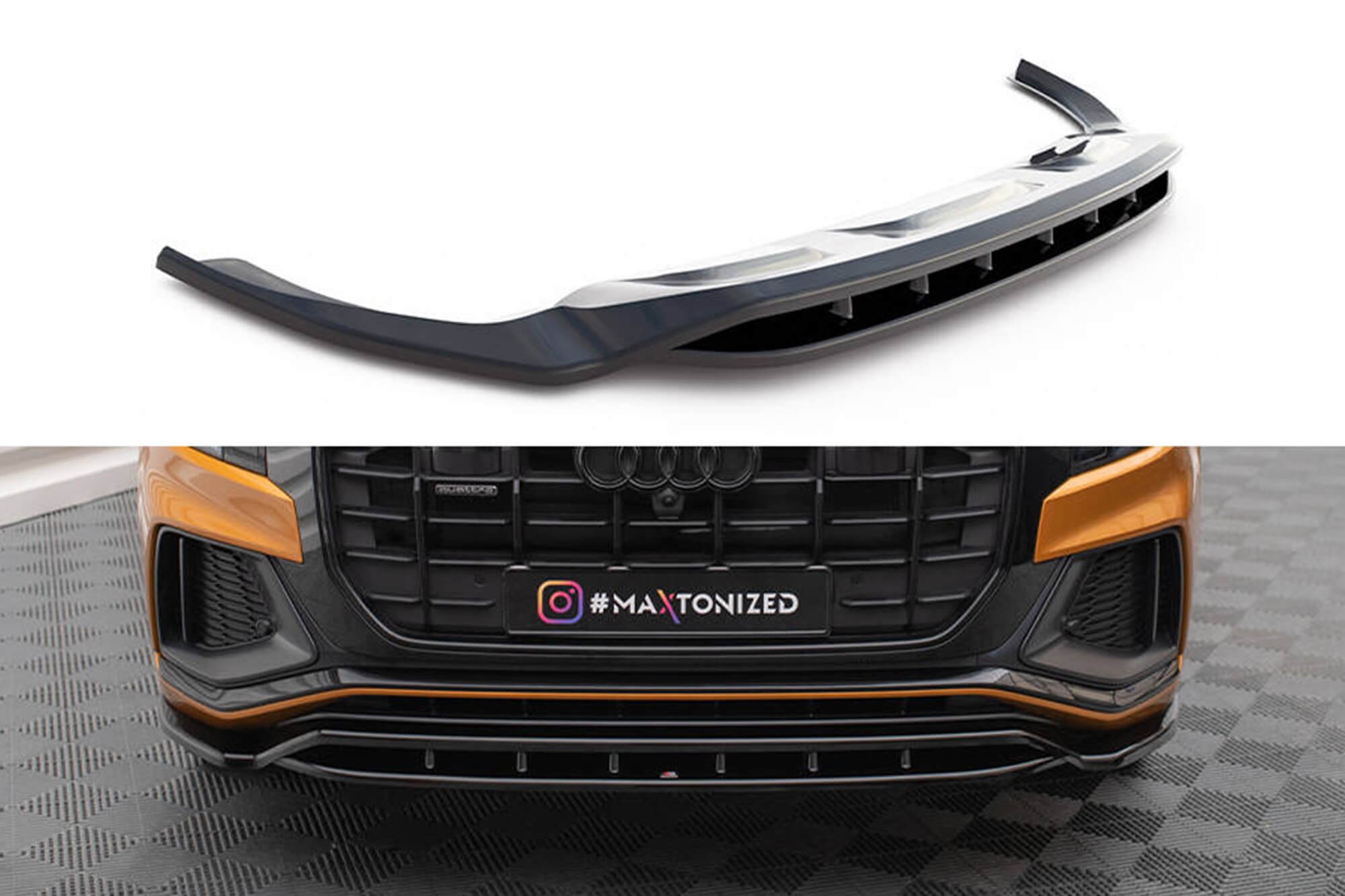 Спойлер Maxton Design версия 1 за предна S-Line броня на Audi Q8, SQ8 след 2018 година, черен лак