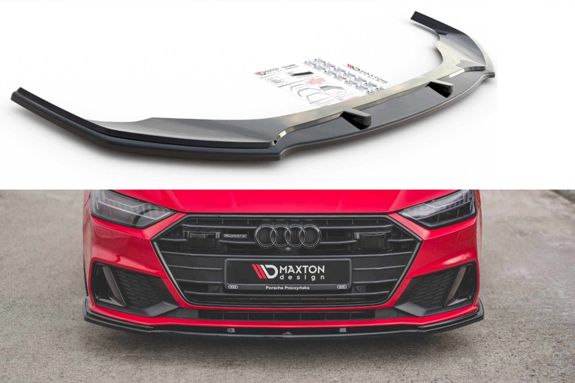 Спойлер Maxton Design версия 2 за предна S-Line броня на Audi A7 C8 след 2017 година, черен лак